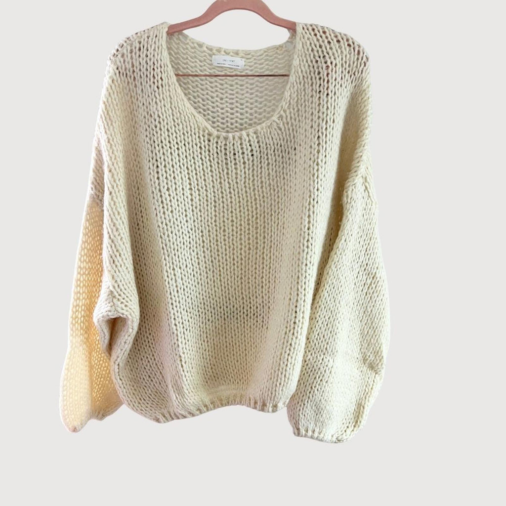 Oak & Fort Cozy Crochet Knit Sweater - Cream, Size L