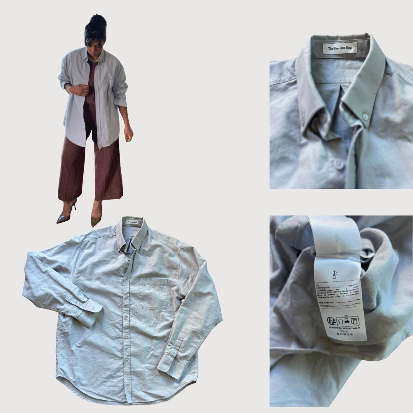 The Frankie Shop Button Down Shirt with Pocket - Light Blue/Gray, Size M
