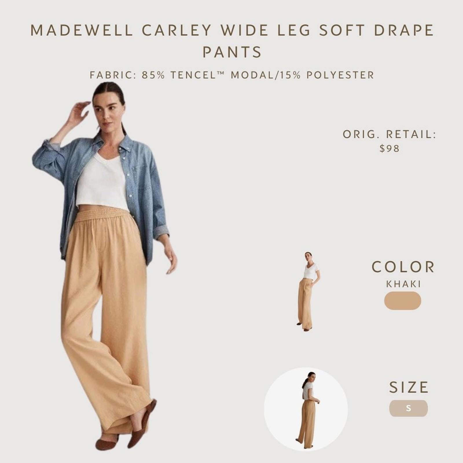 Madewell Carley Wide Leg Soft Drape Pants Khaki Size S