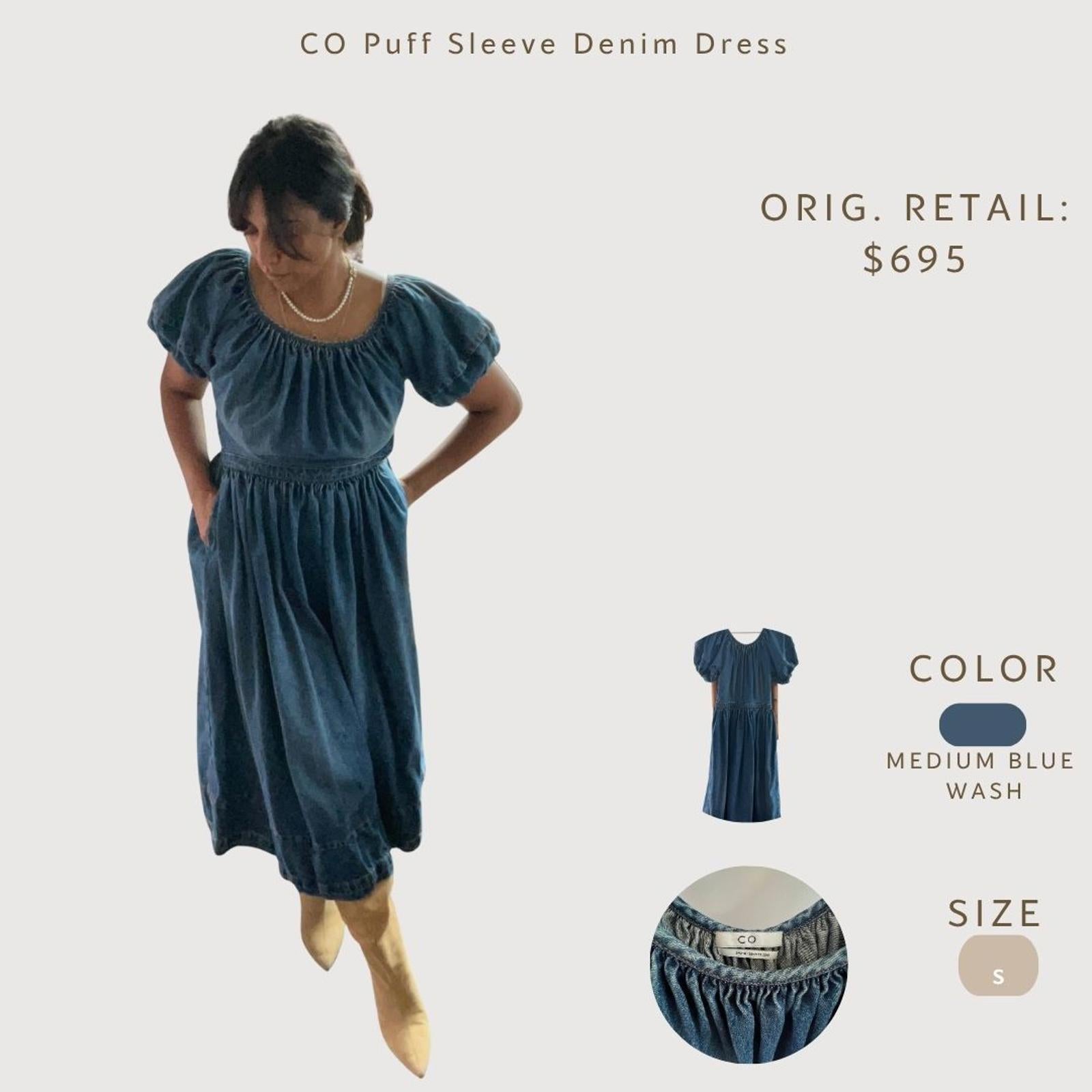 CO Puff Sleeve Denim Dress Medium Blue Wash Size S