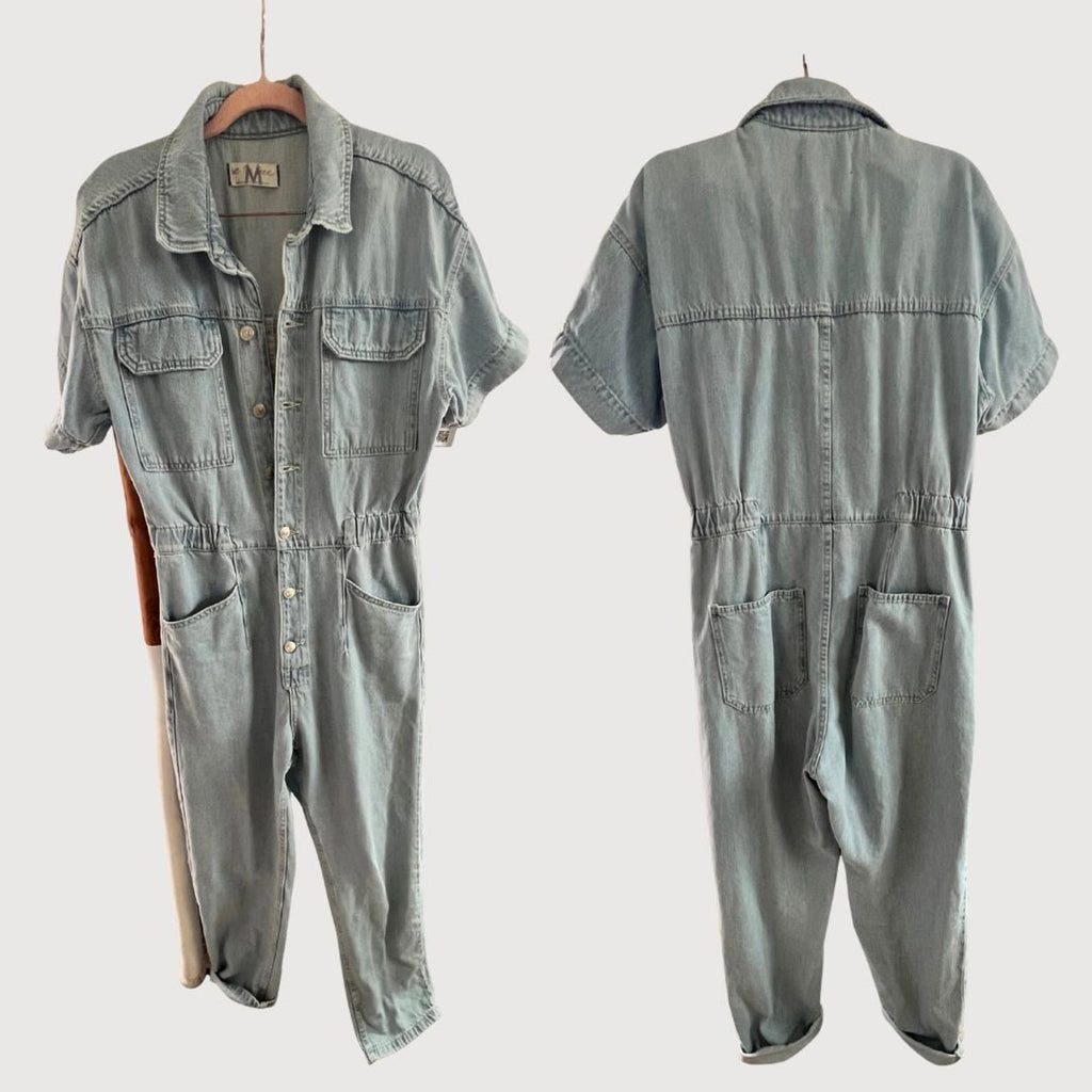 Free People We The Free Marci Denim Coverall Jumpsuit size M