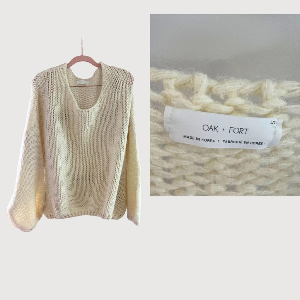 Oak & Fort Cozy Crochet Knit Sweater - Cream, Size L