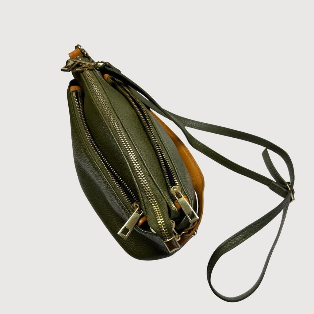 Divina Firenze Lilla Olive Genuine Leather Crossbody Bag Made in Italy