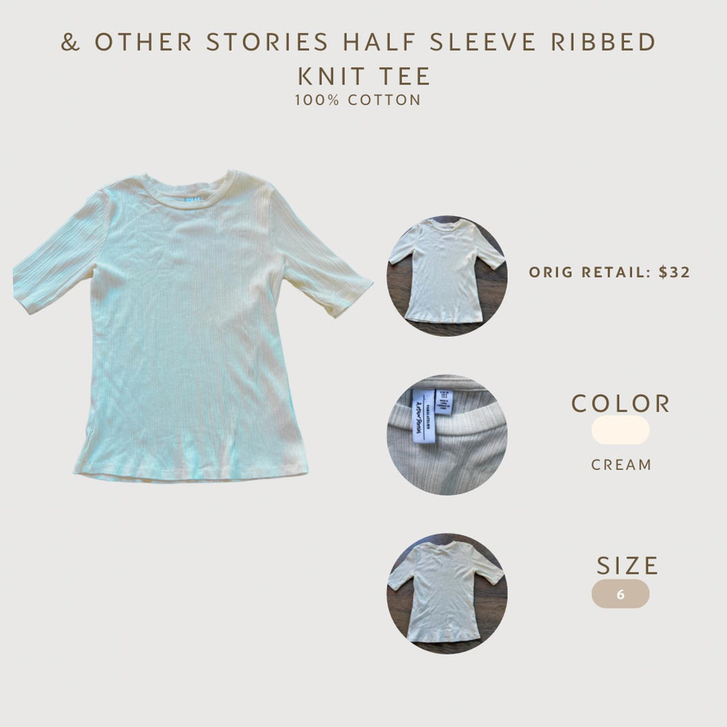 & Other Stories Half Sleeve Ribbed Knit Tee size 6