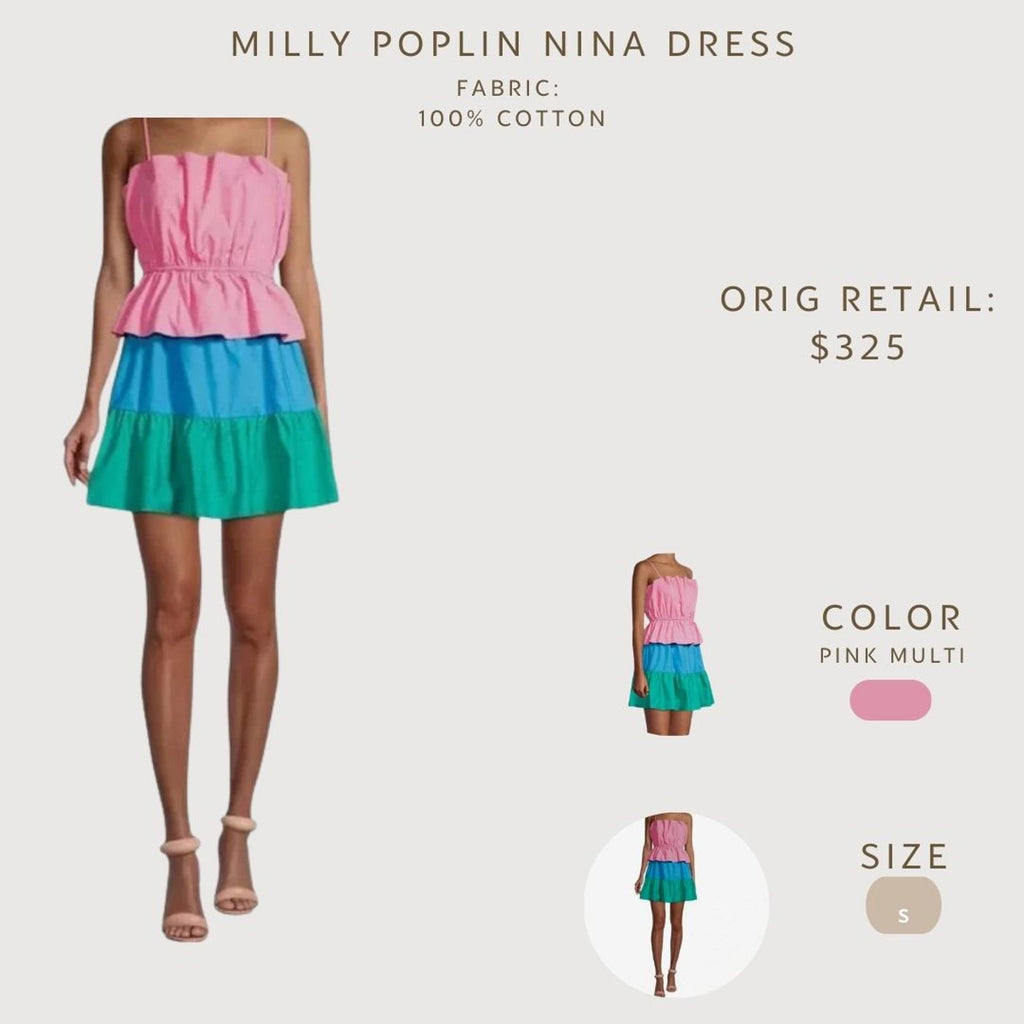 Milly Poplin Nina Dress - Pink Multi, Size S