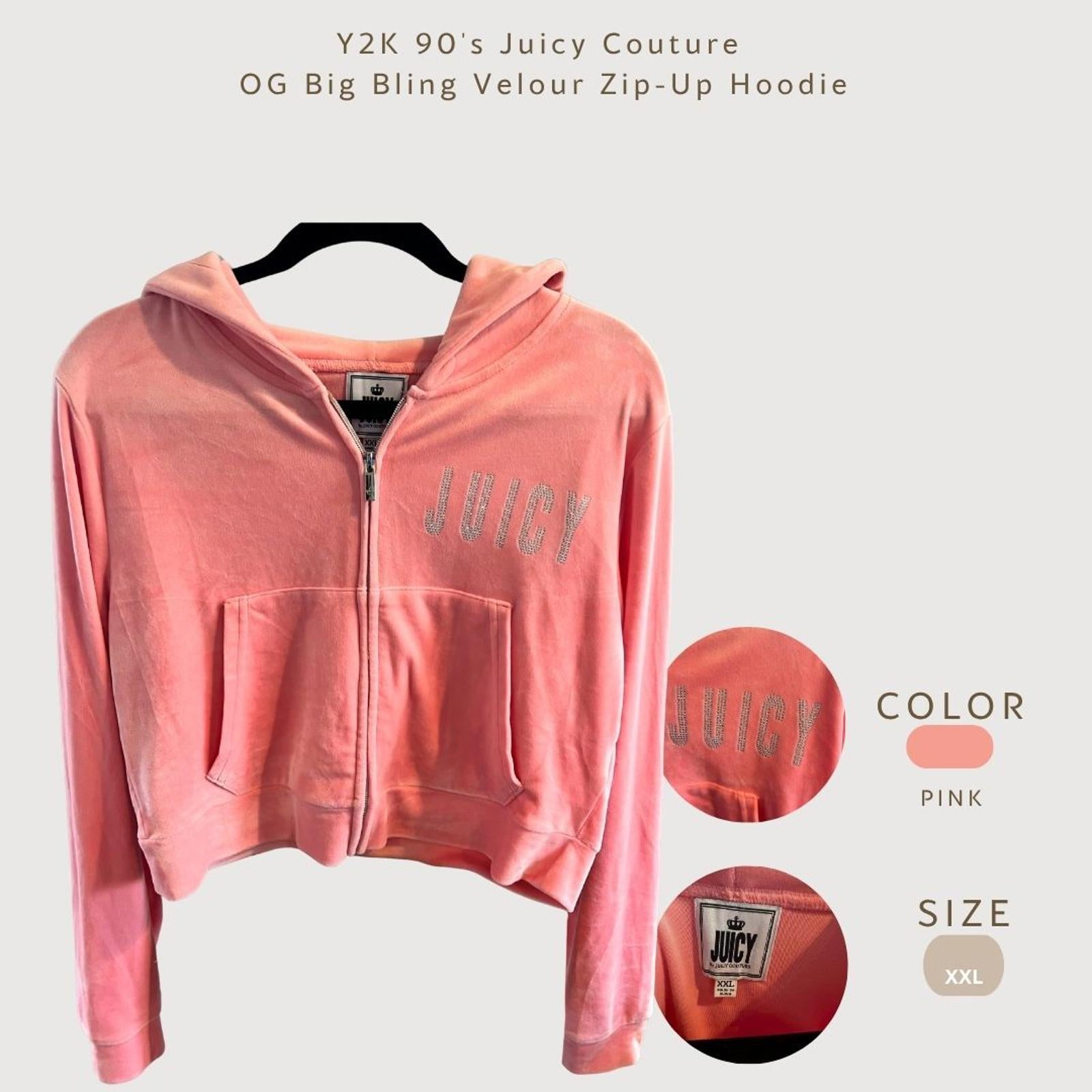 Y2K 90's Juicy Couture OG Big Bling Velour Zip-Up Hoodie