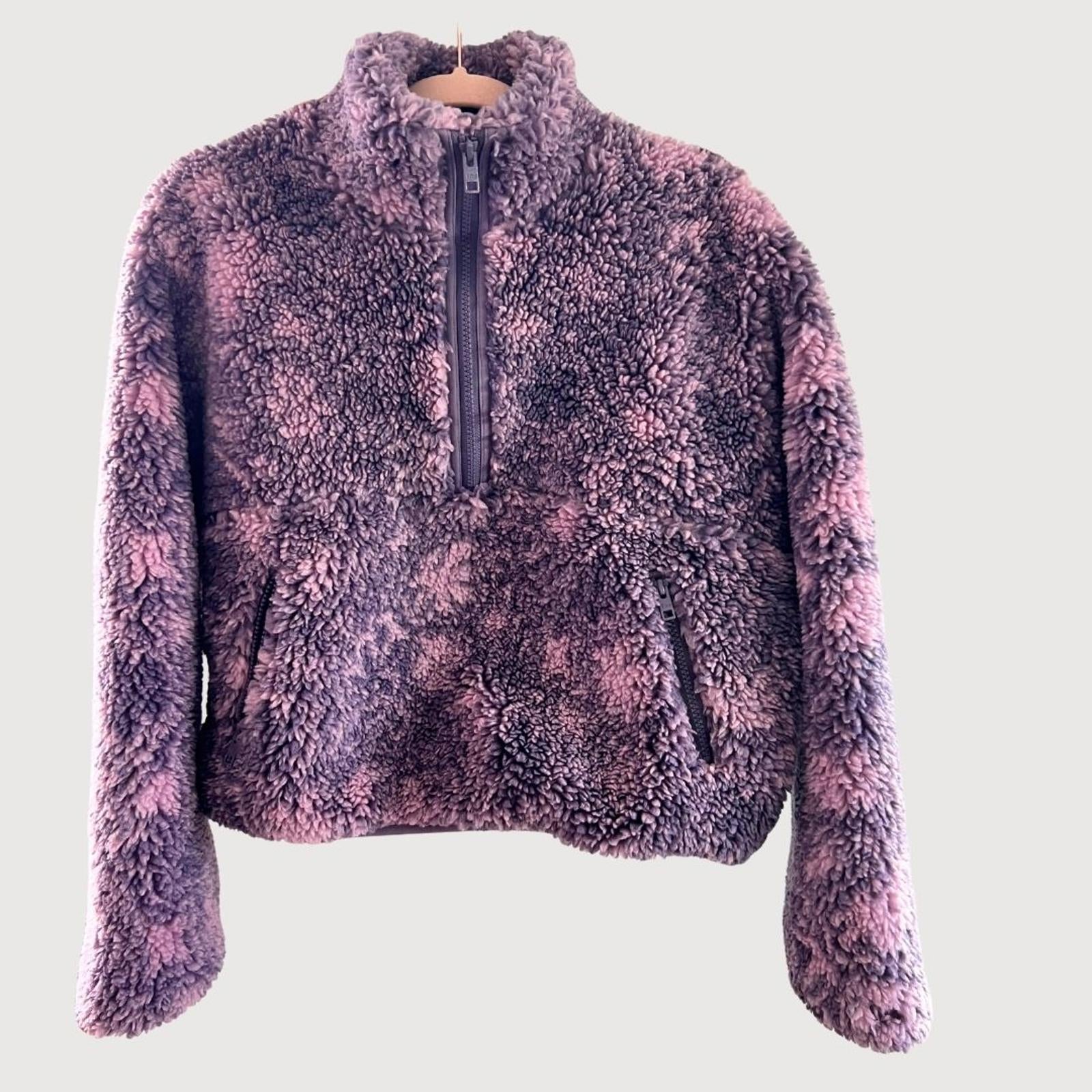 Aritzia Tna Rush Sherpa Fleece ½ Zip Pullover Sweater in Purple/Pink, Size XS