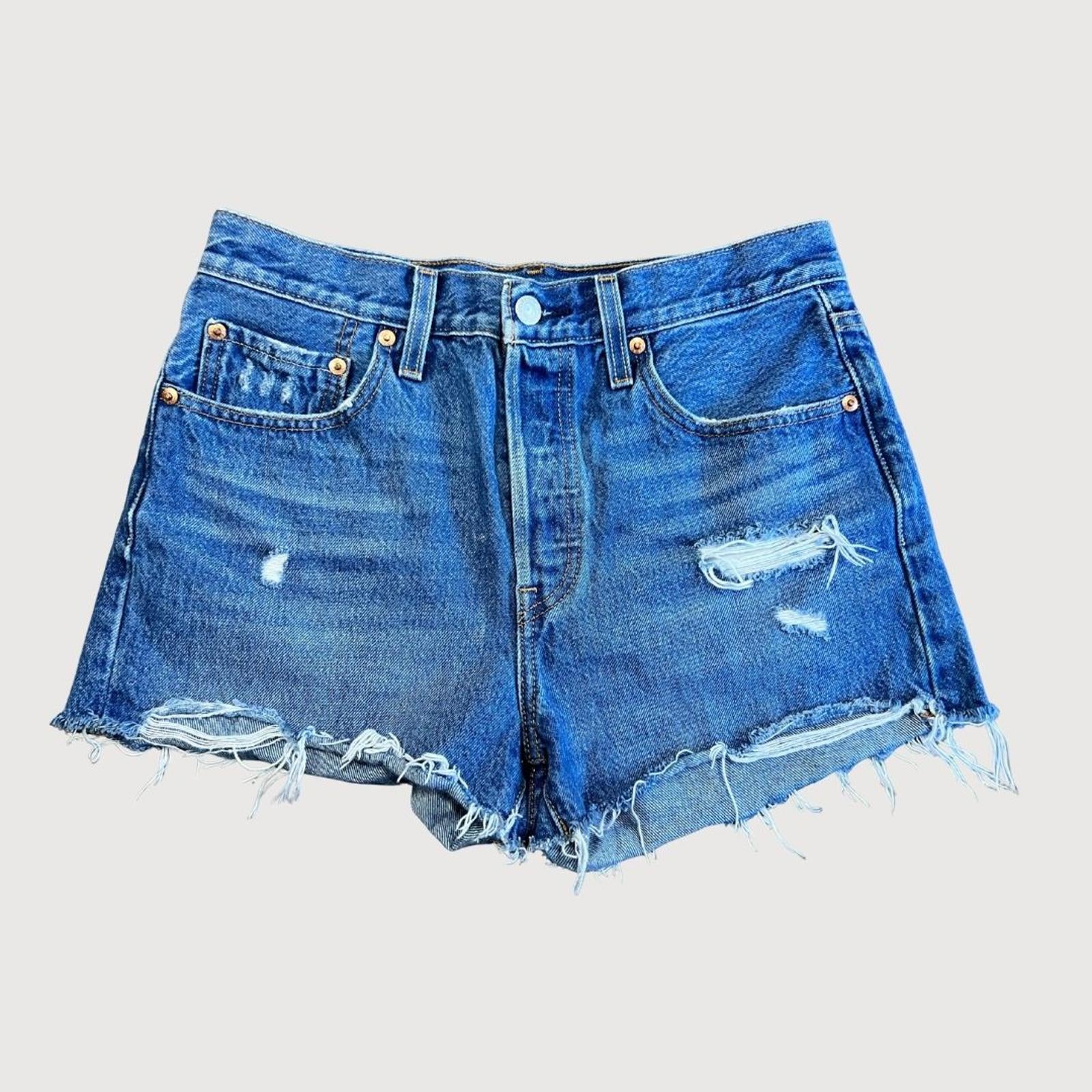 Levi's 501 Premium High Rise Medium Blue Wash Denim Shorts Size 27