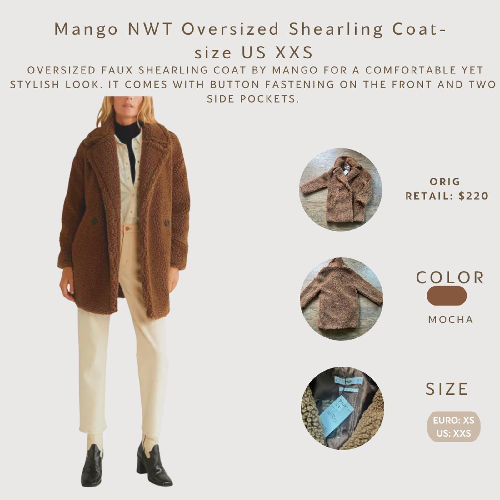Mango NWT Oversized Faux Sherpa Fur Coat Size XXS
