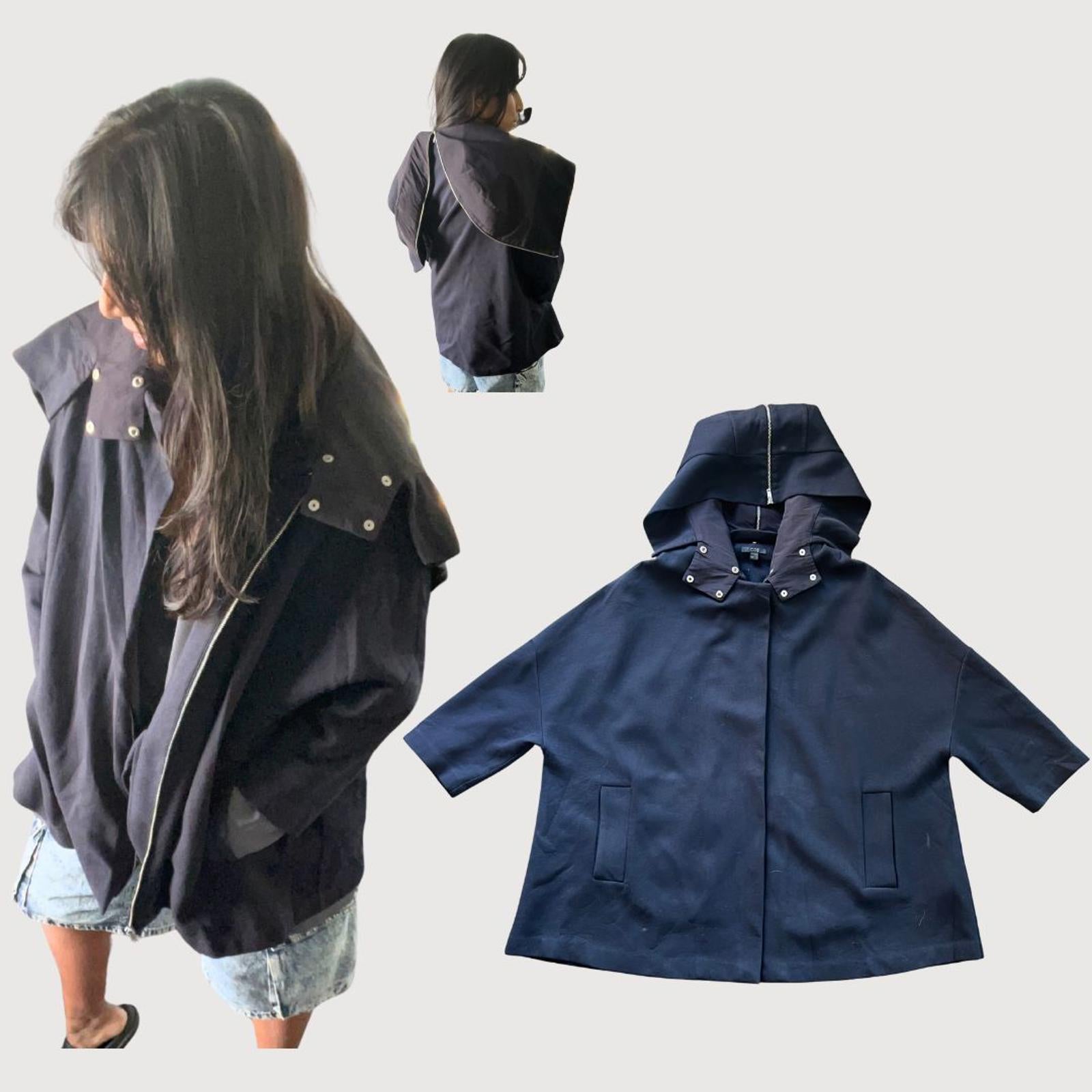 COS A-Line Cape Jacket with Zippered Hood - Black, Size M