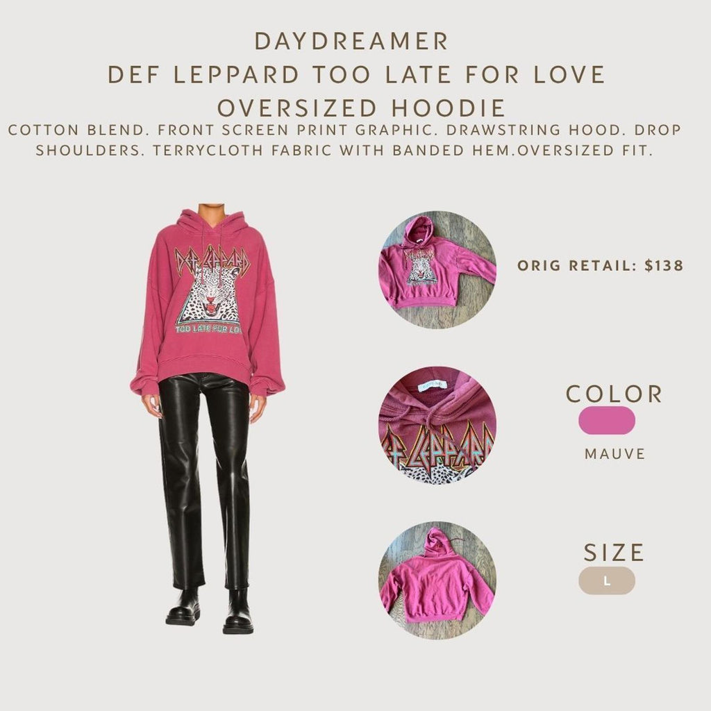 Revolve Daydreamer Def Leppard French Terry Oversized Hoodie Mauve Size L