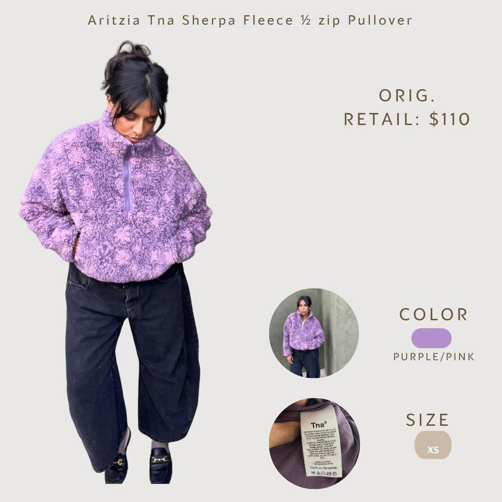 Aritzia Tna Rush Sherpa Fleece ½ Zip Pullover Sweater in Purple/Pink, Size XS