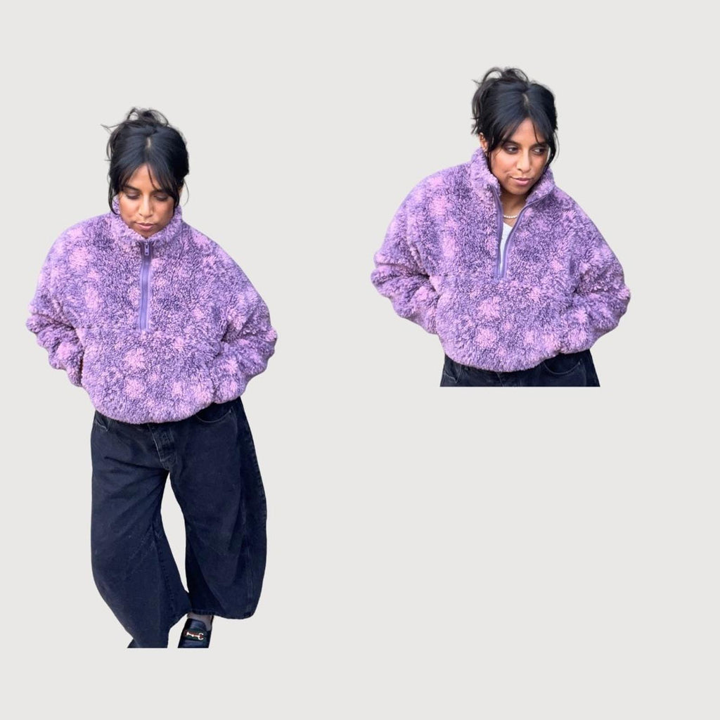 Aritzia Tna Rush Sherpa Fleece ½ Zip Pullover Sweater in Purple/Pink, Size XS