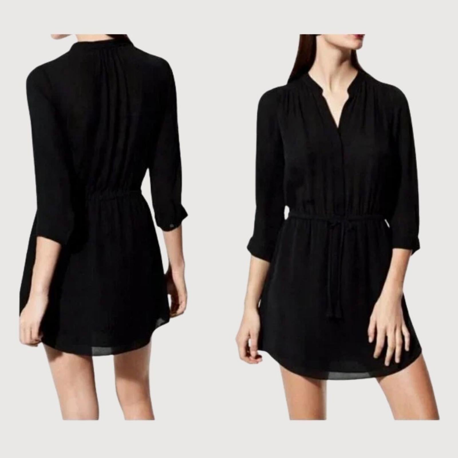 Aritzia Babaton Bennet 3/4 Sleeve Shirtdress Black 100% Silk XXS