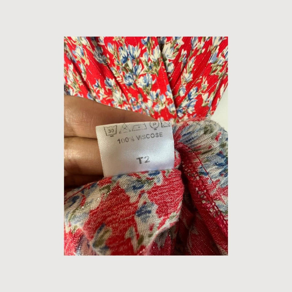 Lenny B Paris Red Floral Maxi Dress Wrap Style size 2