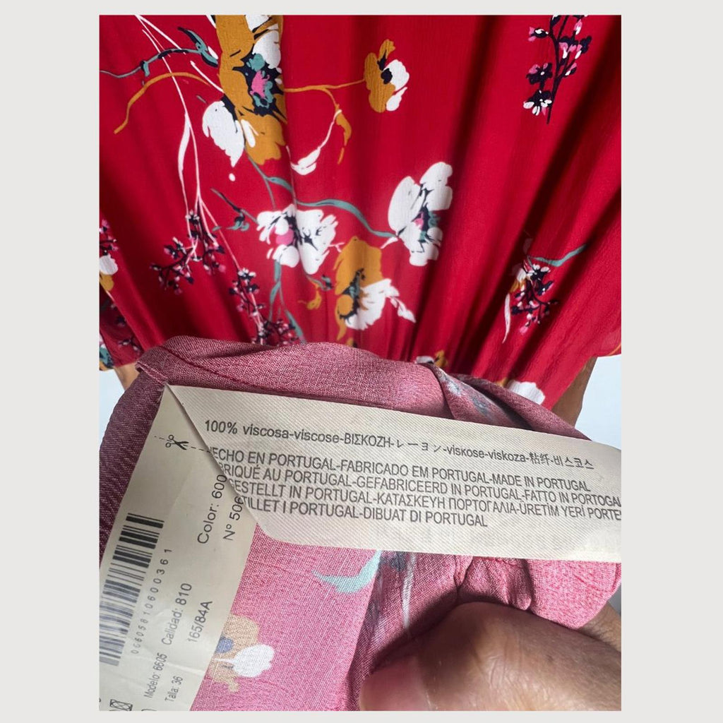 Massimo Dutti Red Floral Midi Dress Size 4