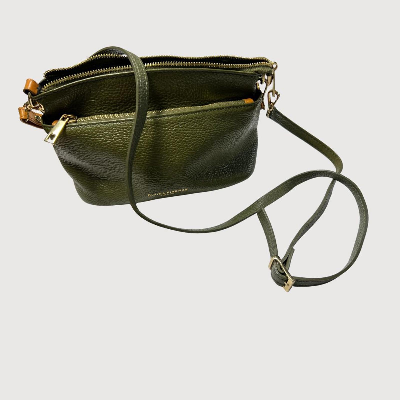 Divina Firenze Lilla Olive Genuine Leather Crossbody Bag Made in Italy