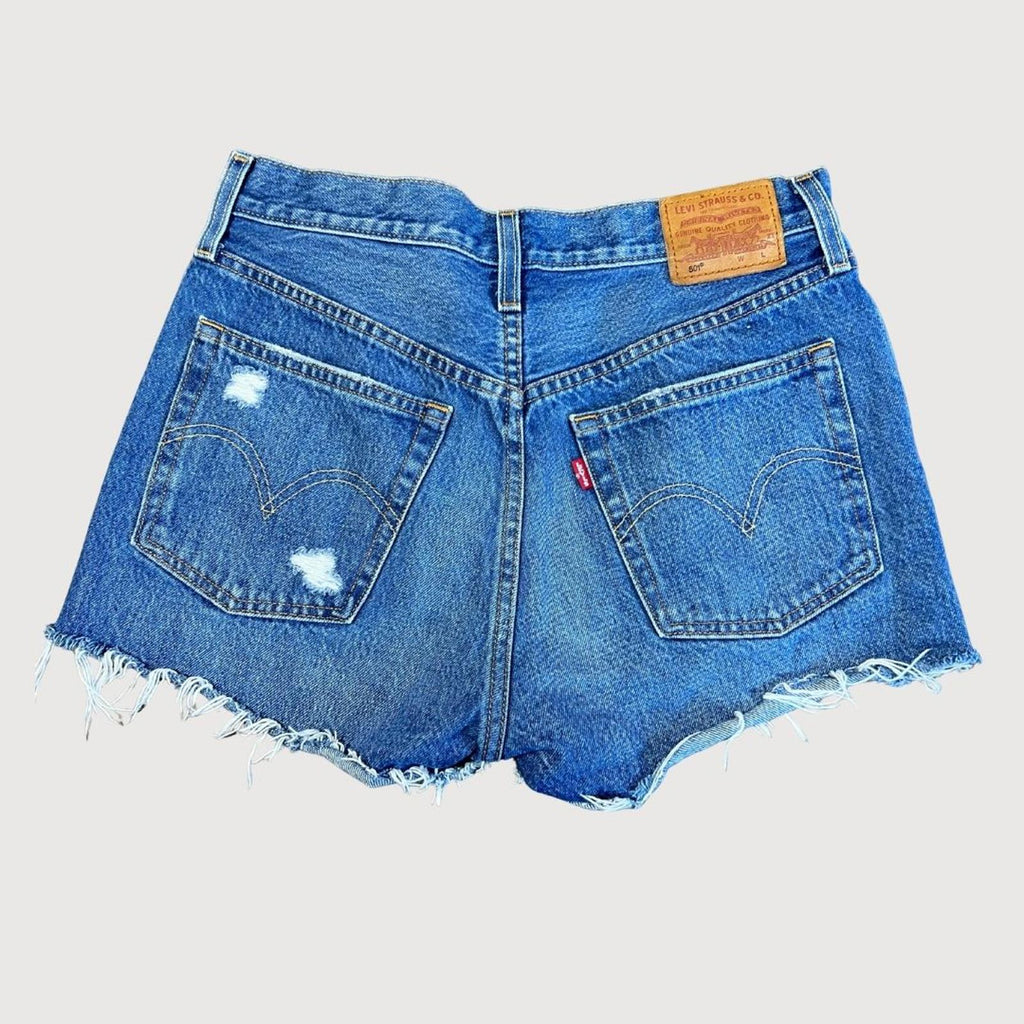 Levi's 501 Premium High Rise Medium Blue Wash Denim Shorts Size 27