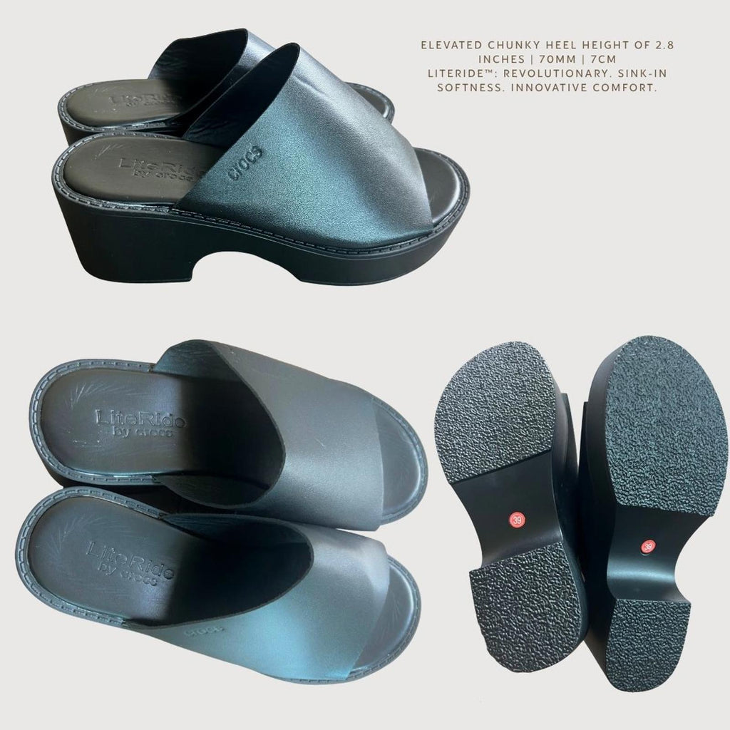 Crocs NWOT Literide Brooklyn Slides Women's Mules Clogs Black Size 39