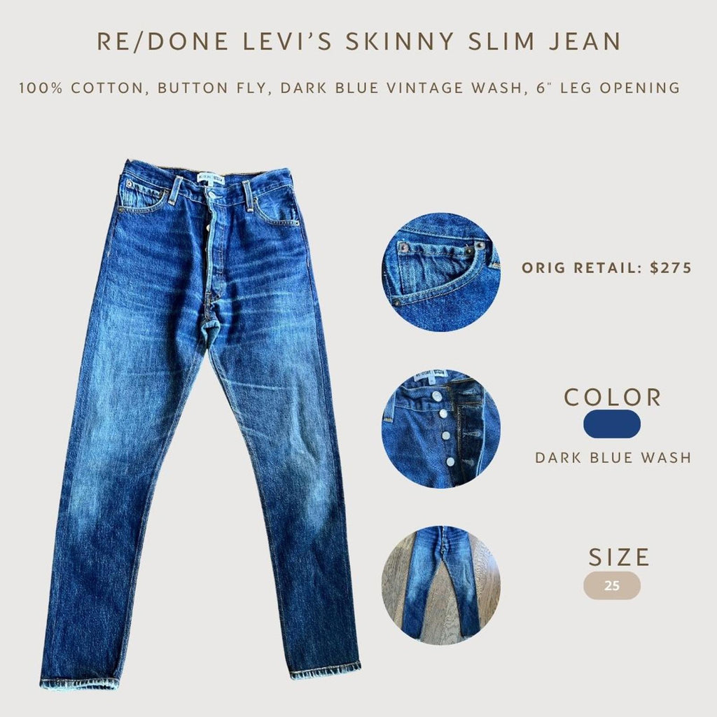 RE/DONE Levi's Skinny Slim Jeans Dark Blue Vintage Wash Size 25