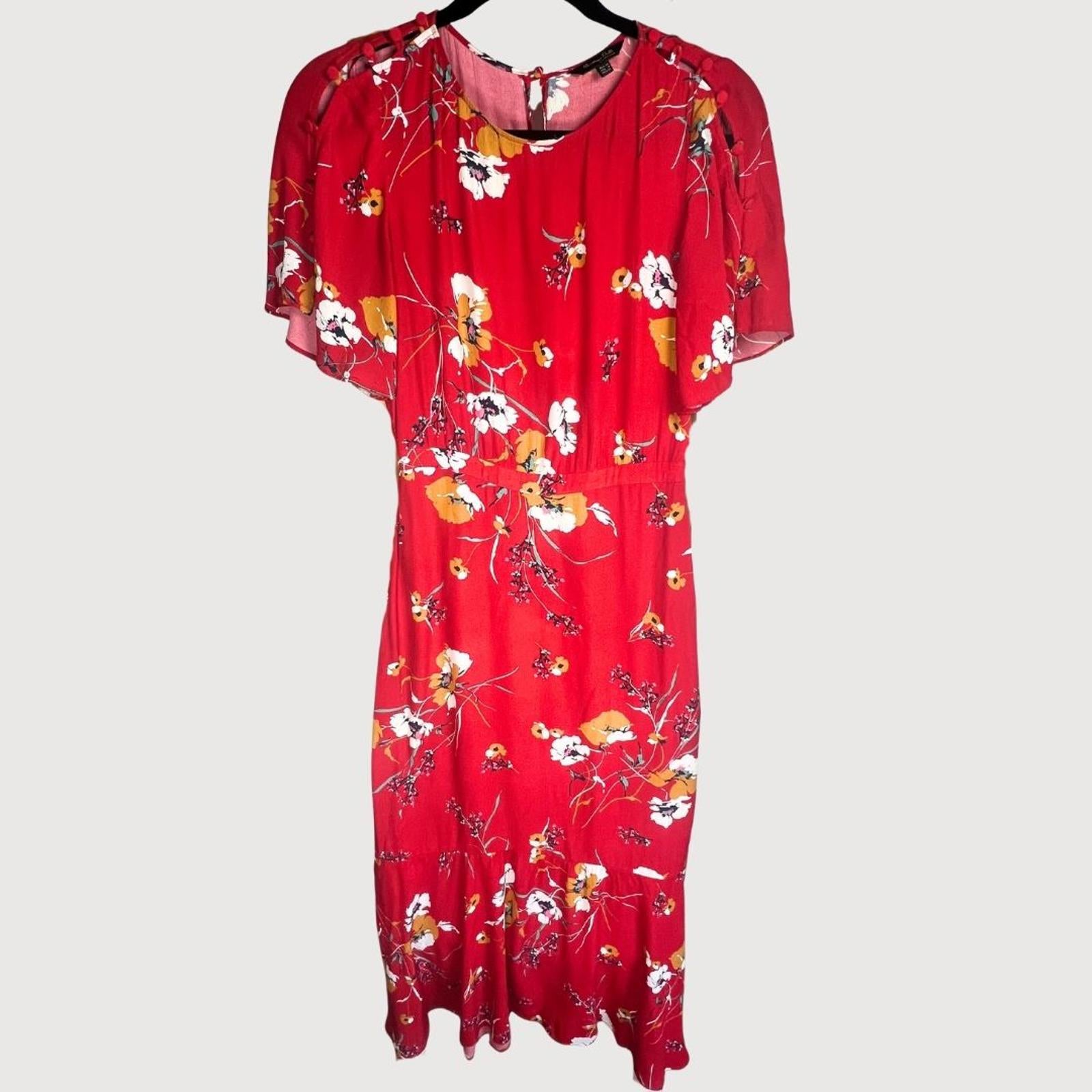 Massimo Dutti Red Floral Midi Dress Size 4