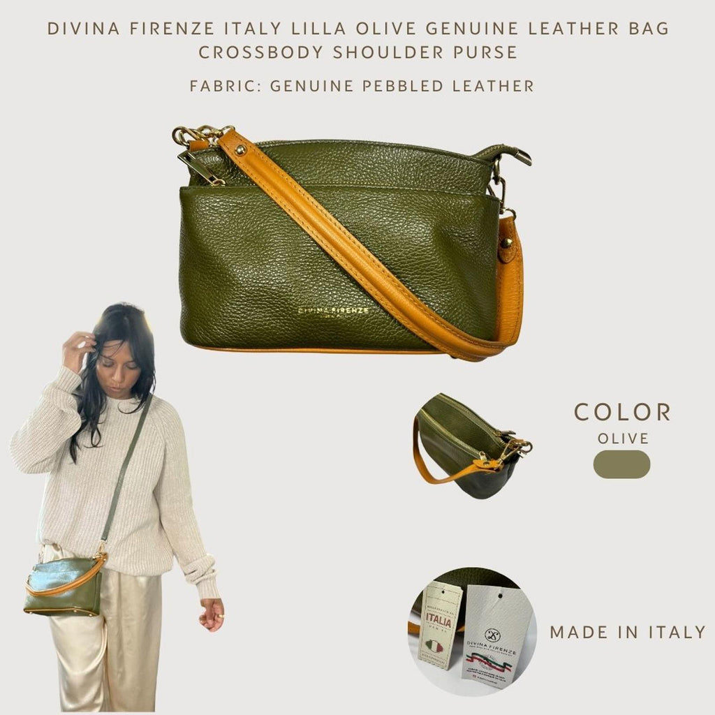 Divina Firenze Lilla Olive Genuine Leather Crossbody Bag Made in Italy