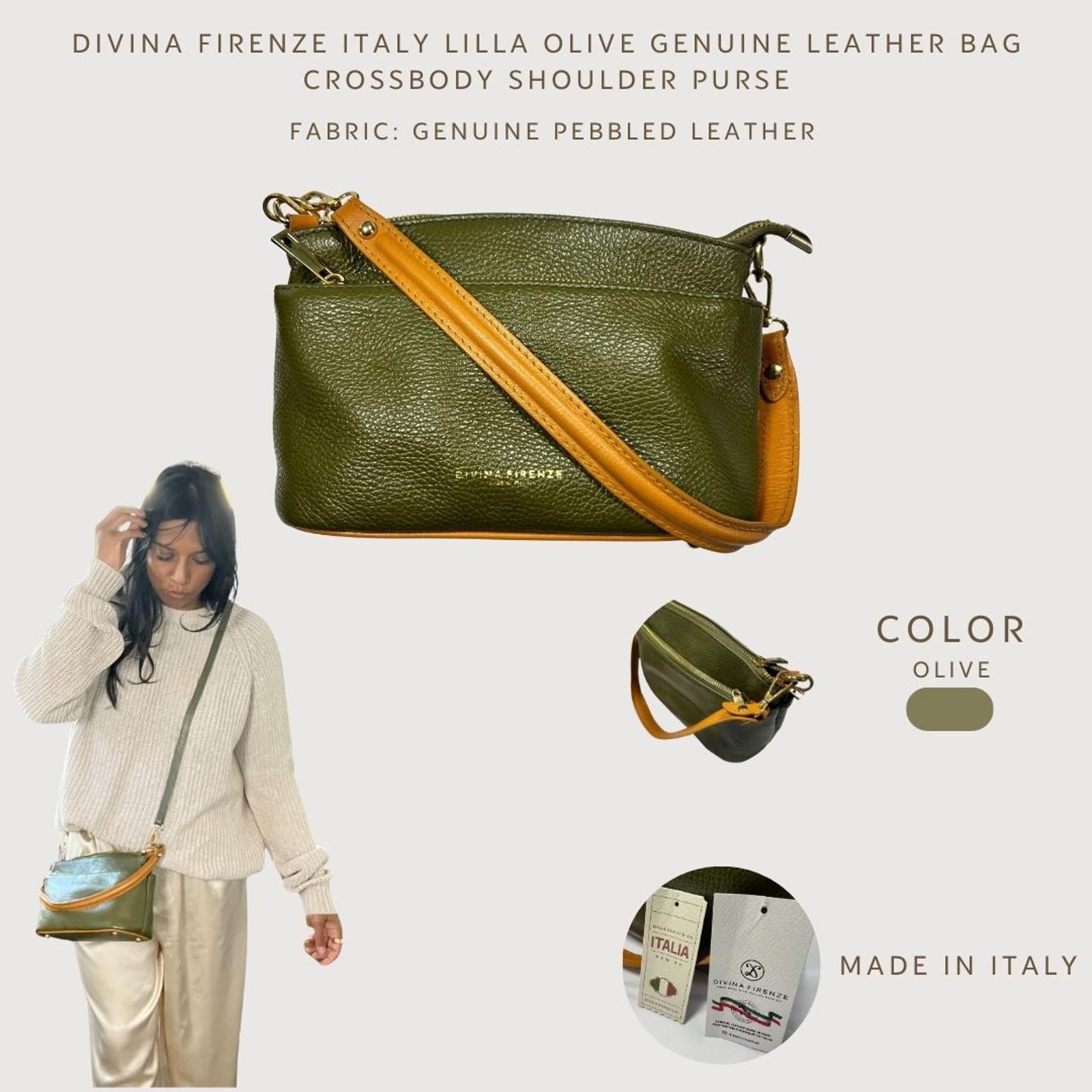 Divina Firenze Lilla Olive Genuine Leather Crossbody Bag Made in Italy