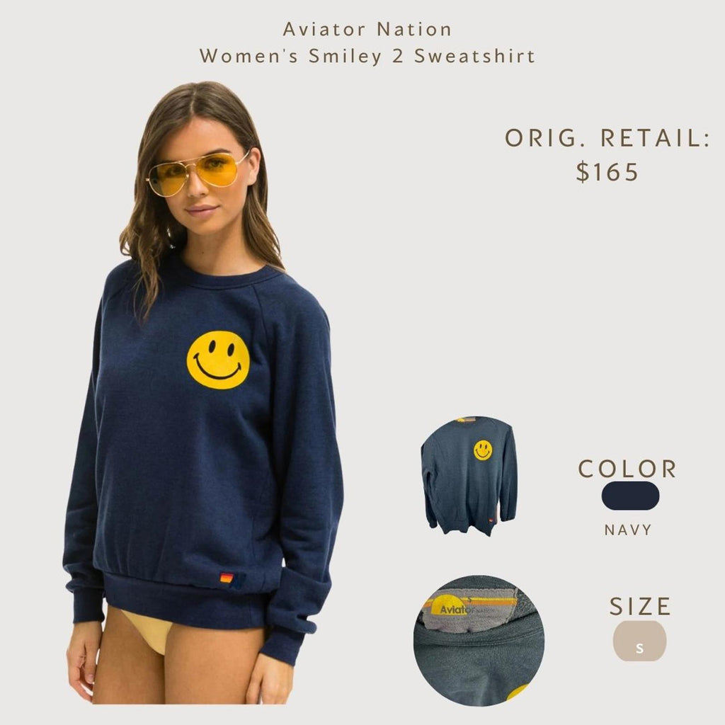 Aviator Nation Women's Smiley 2 Sweatshirt Navy Size S
