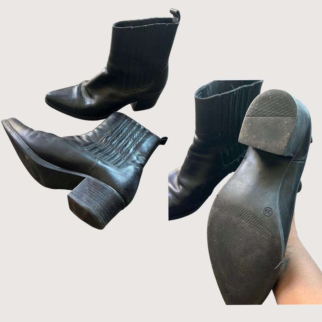 Steve Madden Alfonsa Black Leather Chelsea Ankle Boots, Size 39