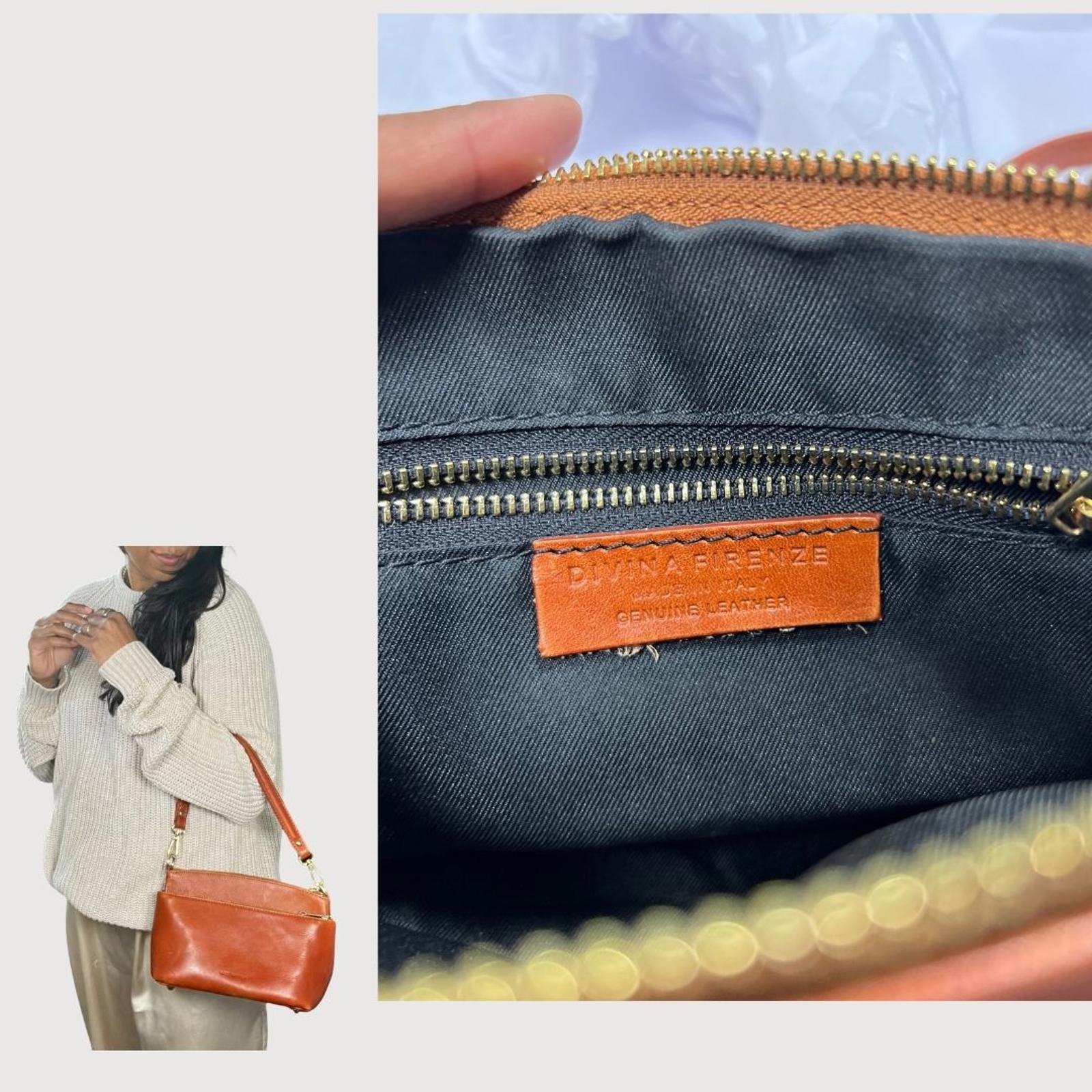 Divina Firenze Lilla Cognac Genuine Leather Crossbody Bag Made in Italy