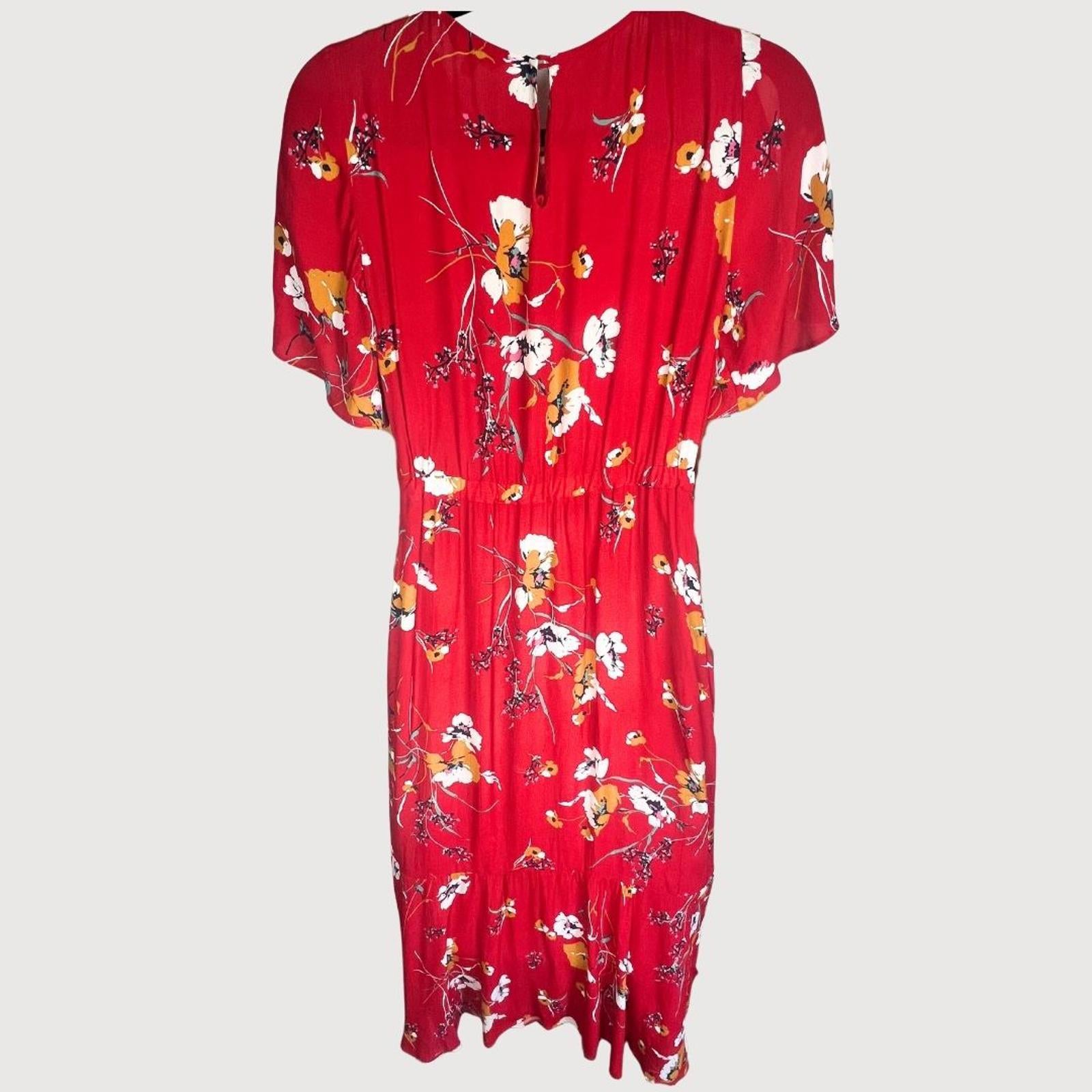 Massimo Dutti Red Floral Midi Dress Size 4