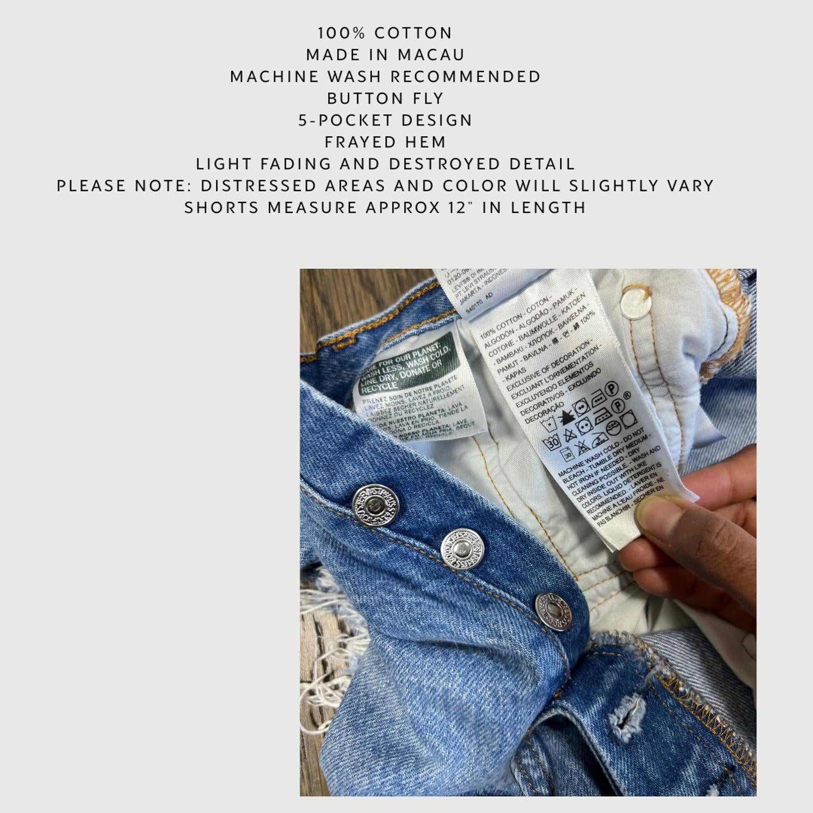 Levi's 501 Premium High Rise Light Blue Wash Denim Shorts Size 27