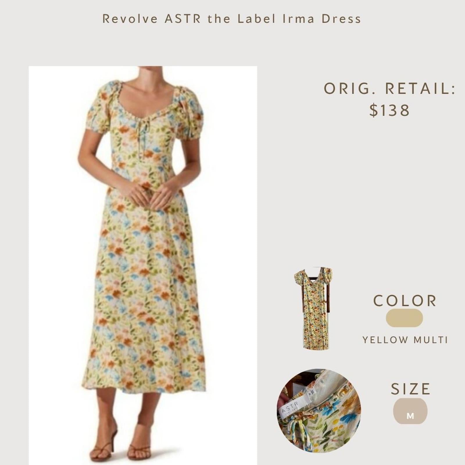 Revolve ASTR the Label Irma Dress Yellow Multi Size M