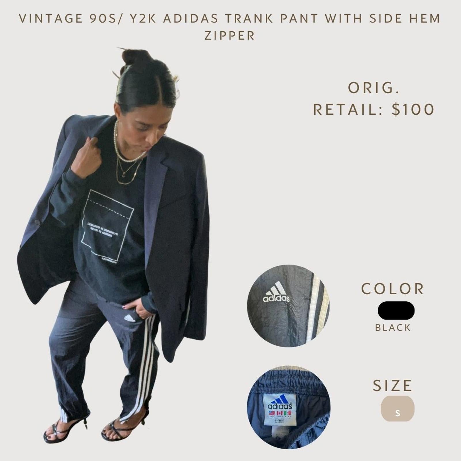 Vintage 90s Y2K Adidas Nylon Track Pants with Side Hem Zipper Size Small