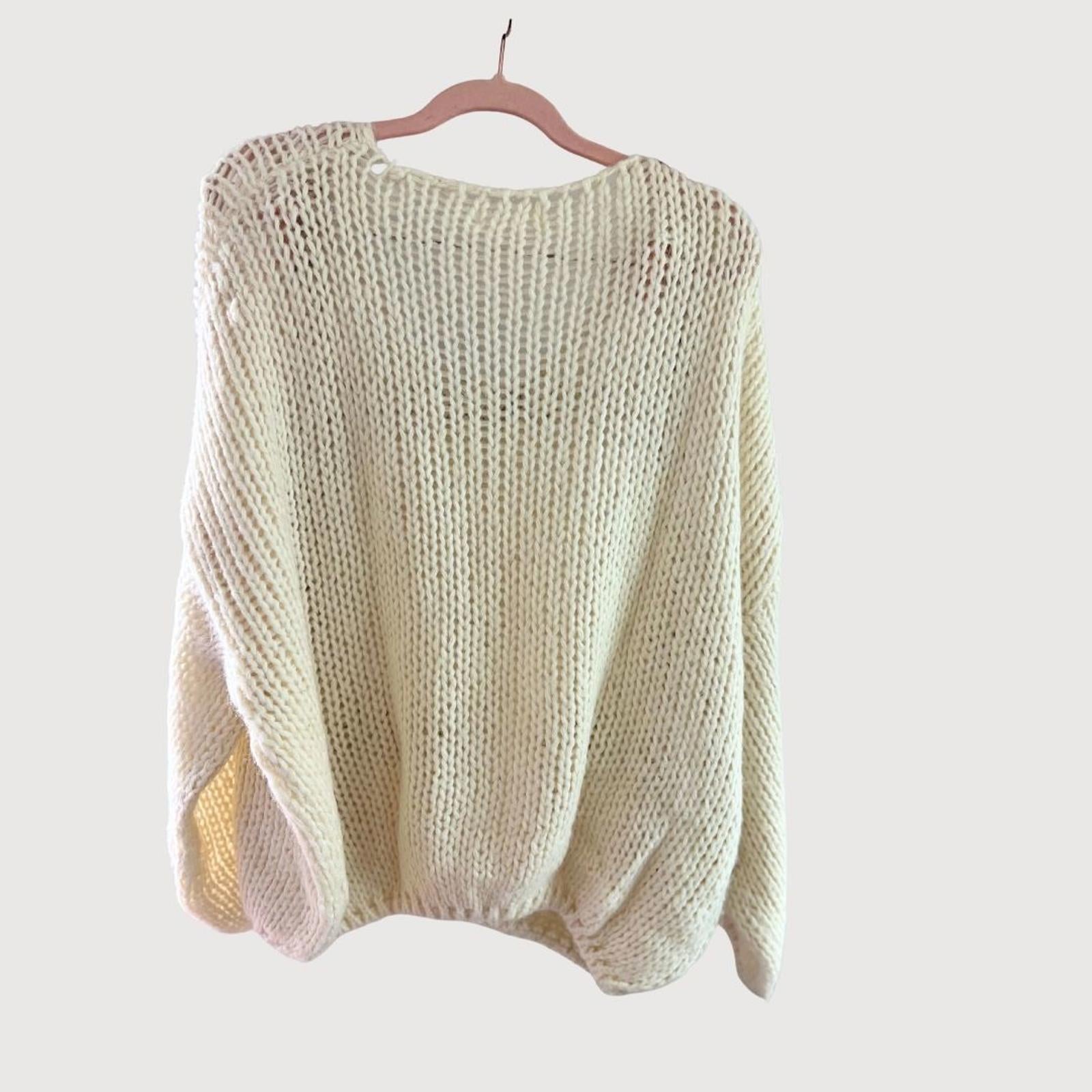 Oak & Fort Cozy Crochet Knit Sweater - Cream, Size L