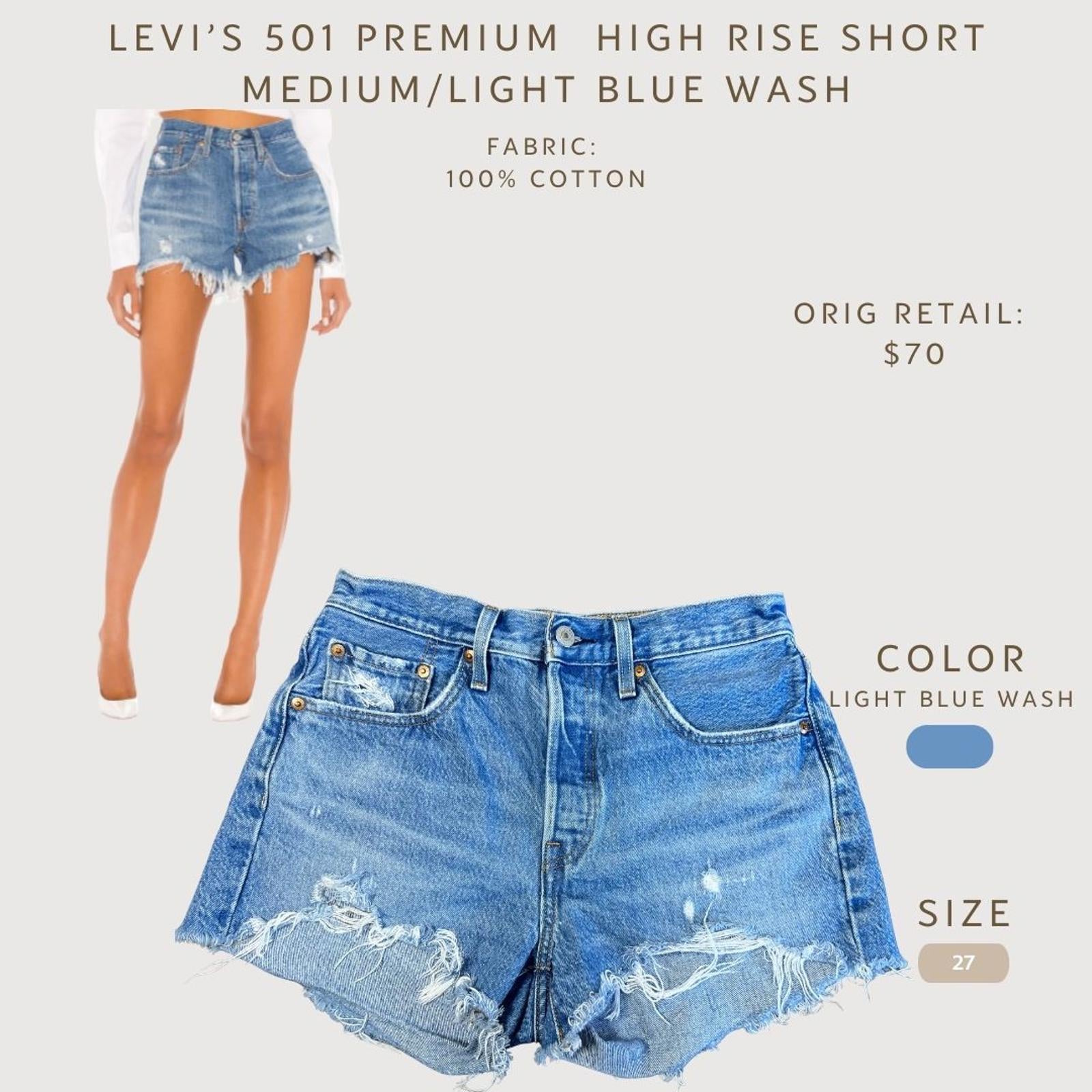 Levi's 501 Premium High Rise Light Blue Wash Denim Shorts Size 27
