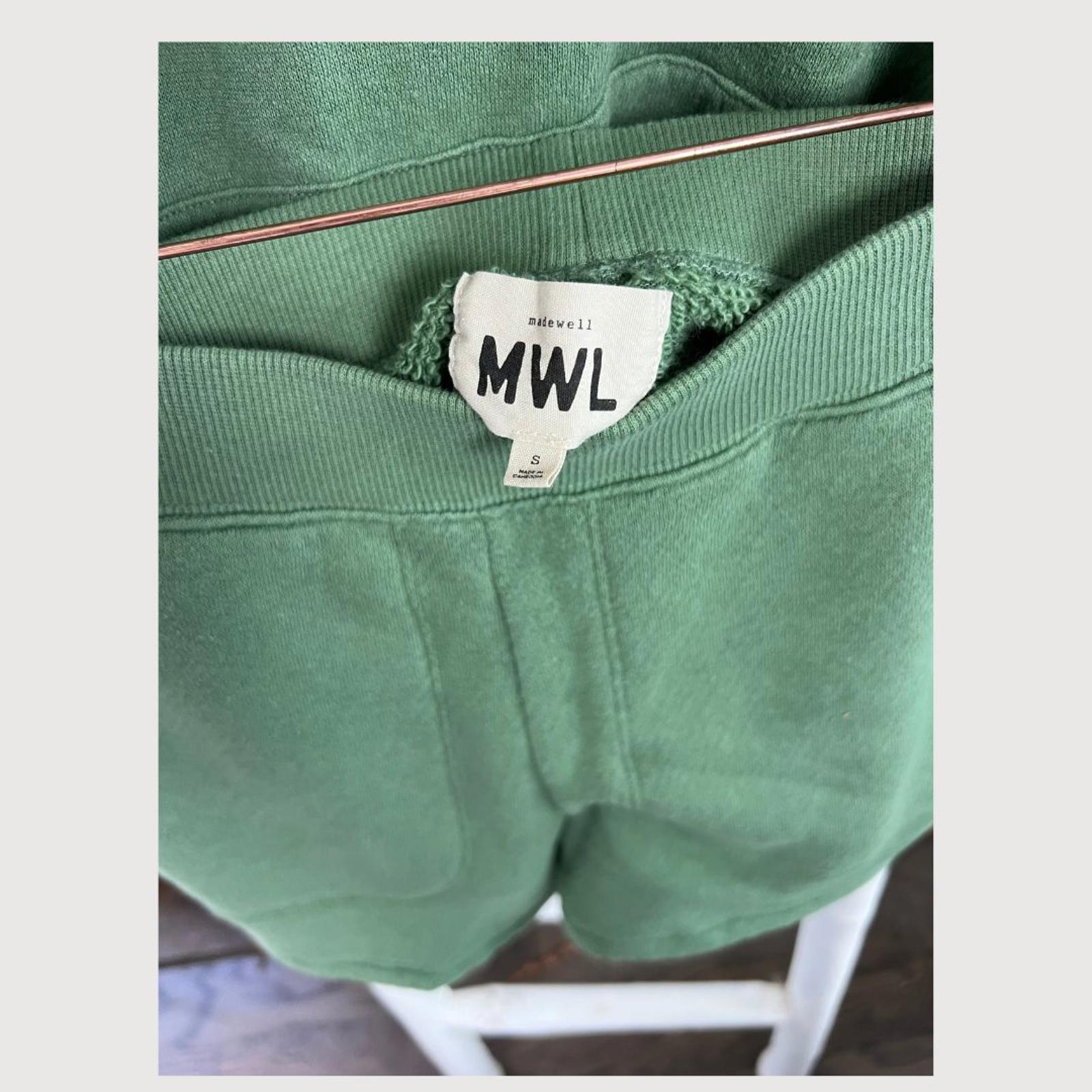 Madewell MWL Airyterry Quarter-Zip crop Sweatshirt & Short Set - Olive, Size S