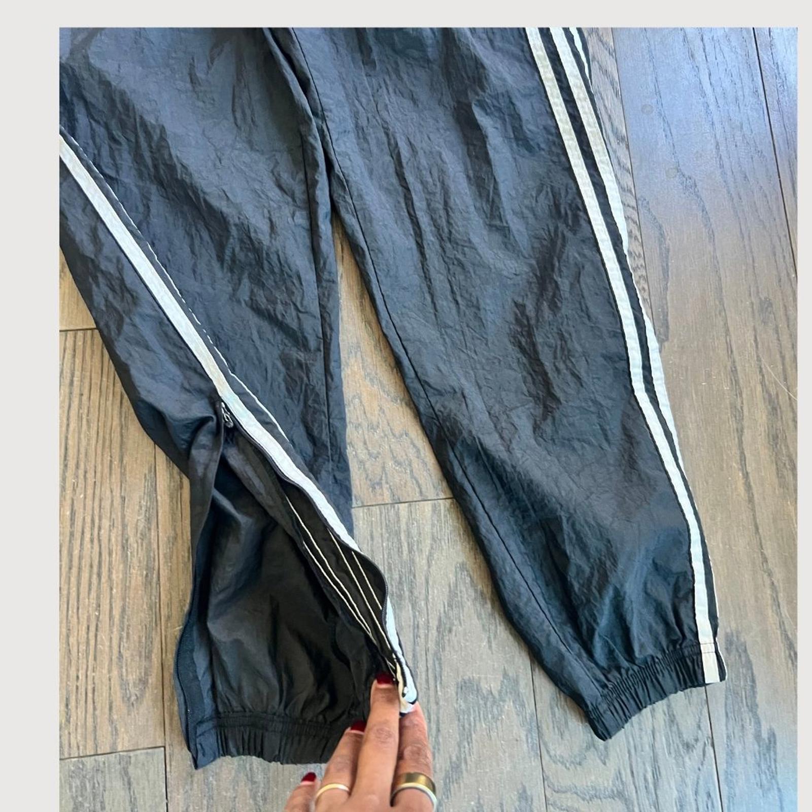 Vintage 90s Y2K Adidas Nylon Track Pants with Side Hem Zipper Size Small