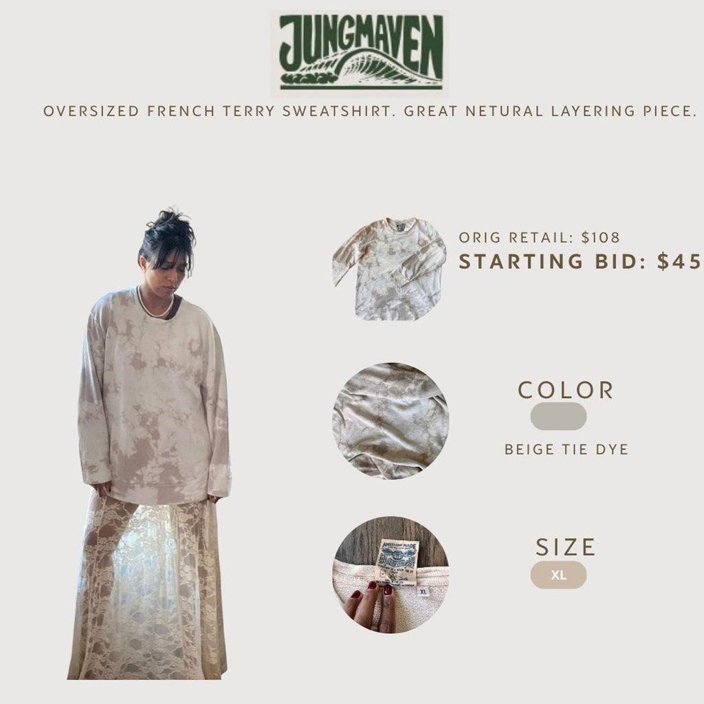 Jungmaven Oversized French Terry Sweatshirt Beige Tie Dye XL