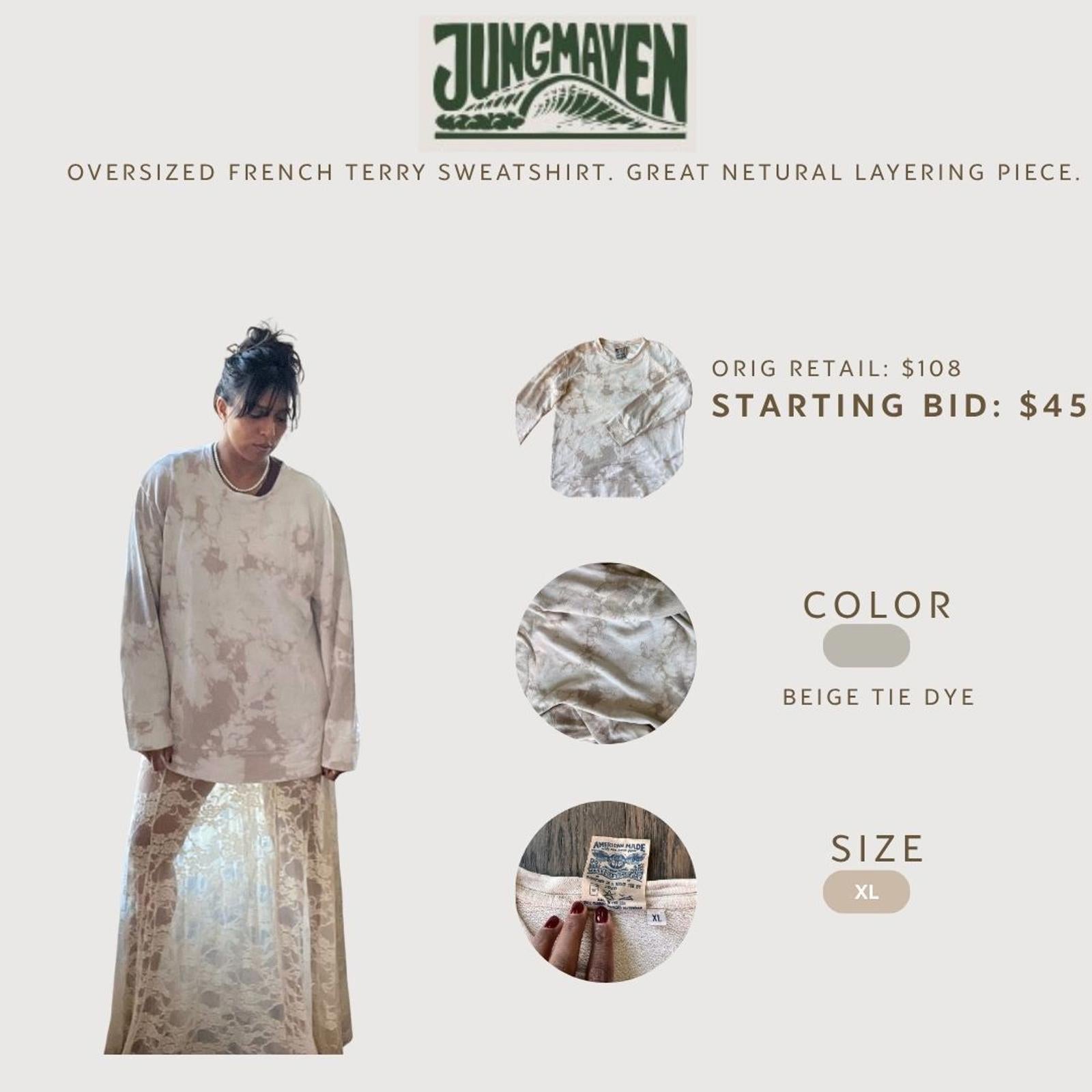 Jungmaven Oversized French Terry Sweatshirt Beige Tie Dye XL