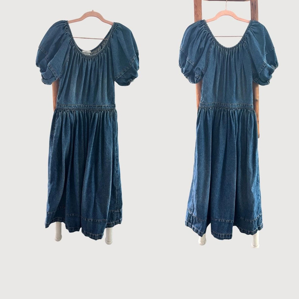 CO Puff Sleeve Denim Dress Medium Blue Wash Size S