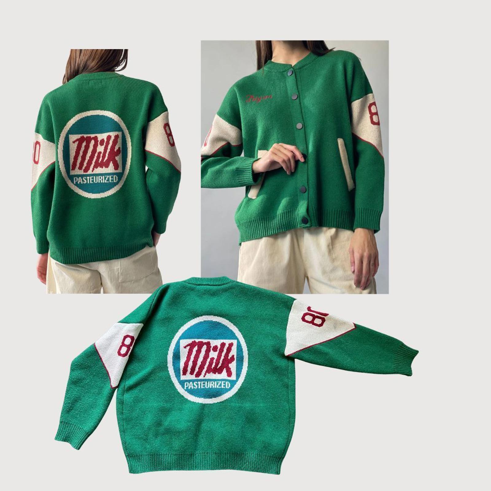 Milk Print Knit Cardigan Green S/M