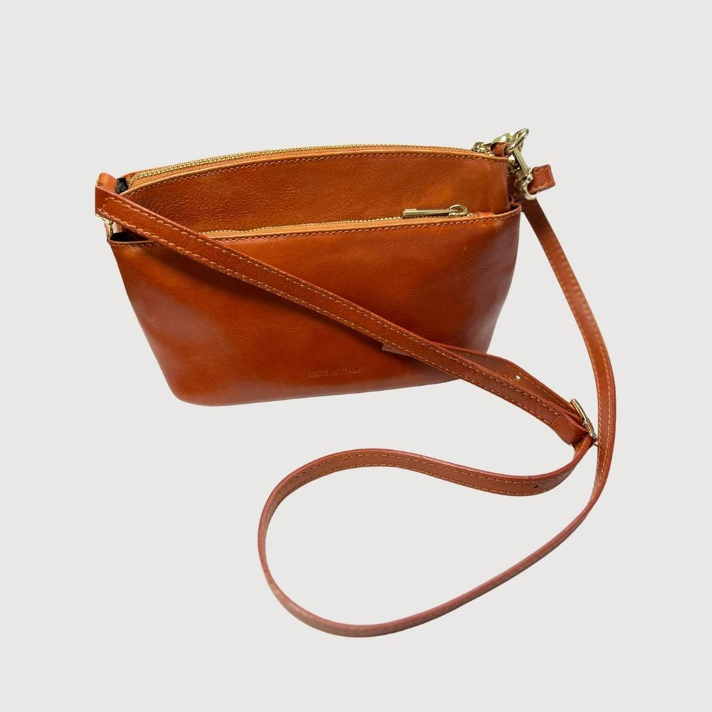 Divina Firenze Lilla Cognac Genuine Leather Crossbody Bag Made in Italy