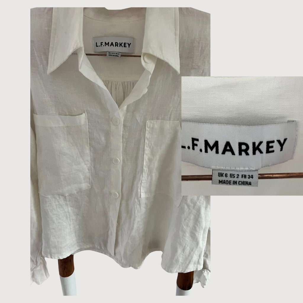 L.F. Markey Ruffle Sleeve Button Down Shirt 100% Linen Size 2 Cream