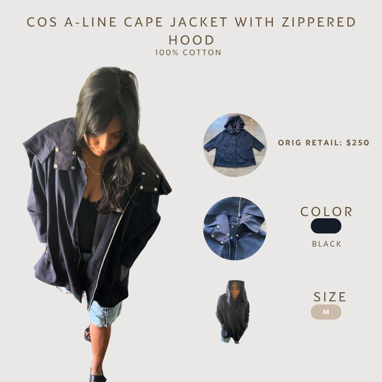 COS A-Line Cape Jacket with Zippered Hood - Black, Size M