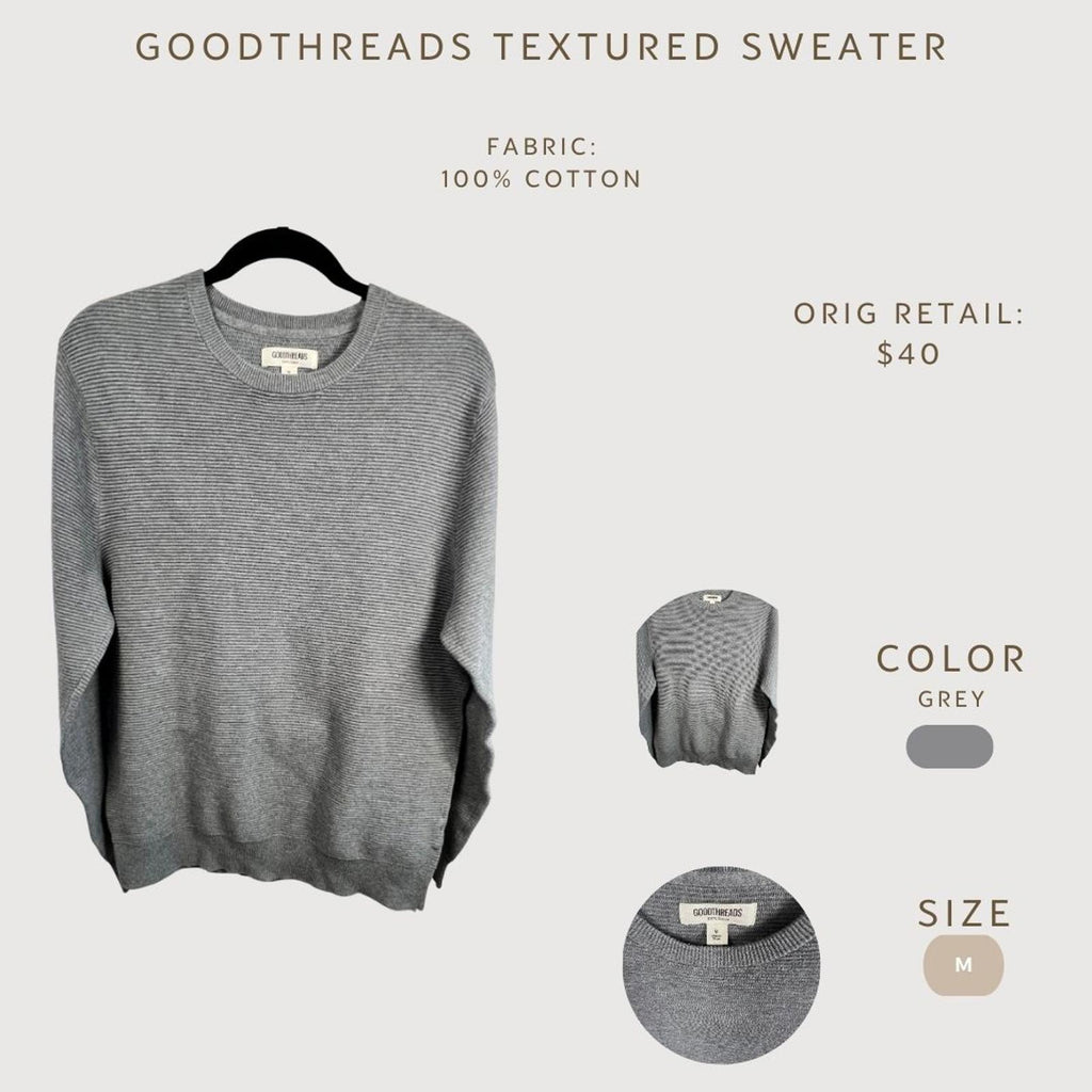Goodthreads Textured Grey Sweater, Size M, 100% Cotton