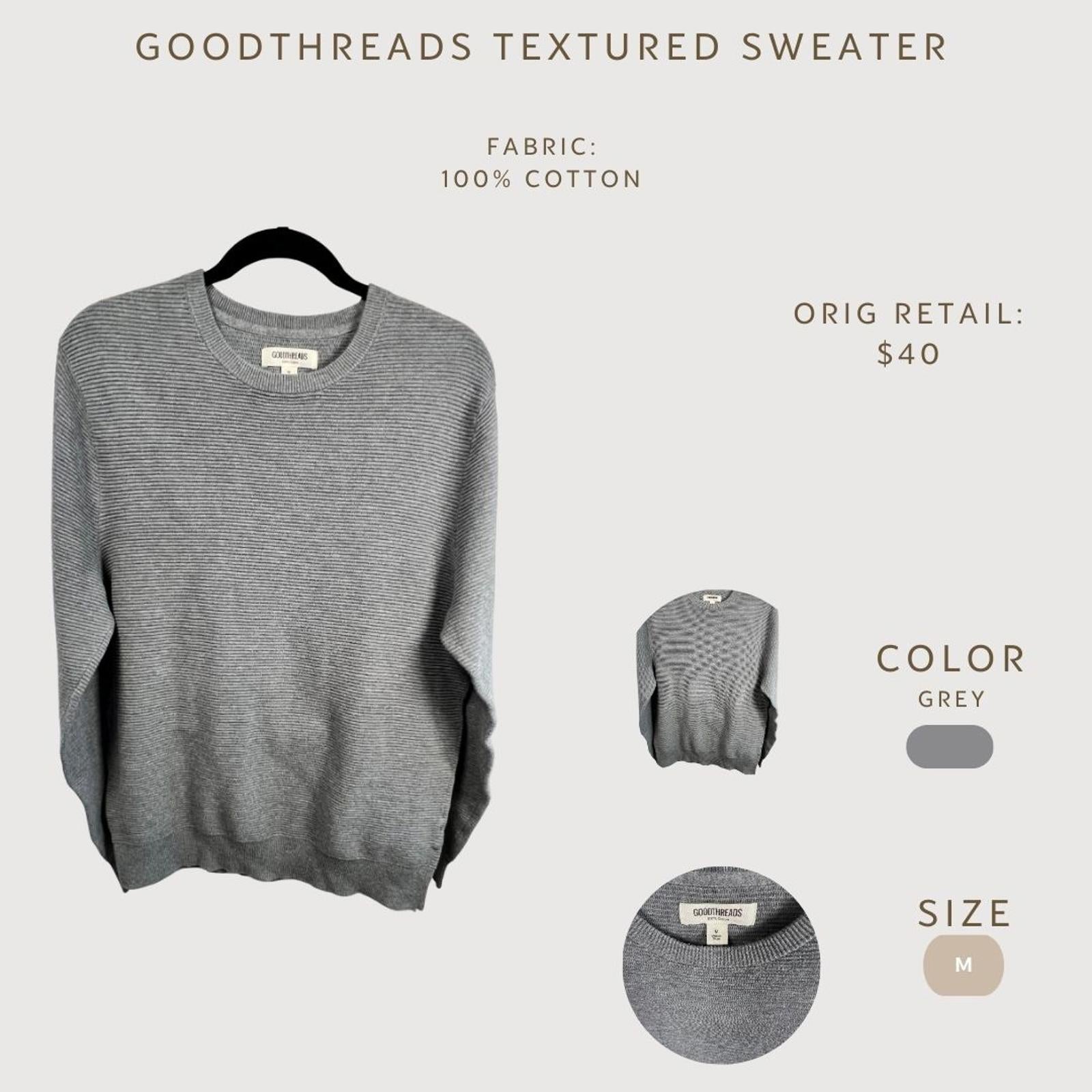 Goodthreads Textured Grey Sweater, Size M, 100% Cotton