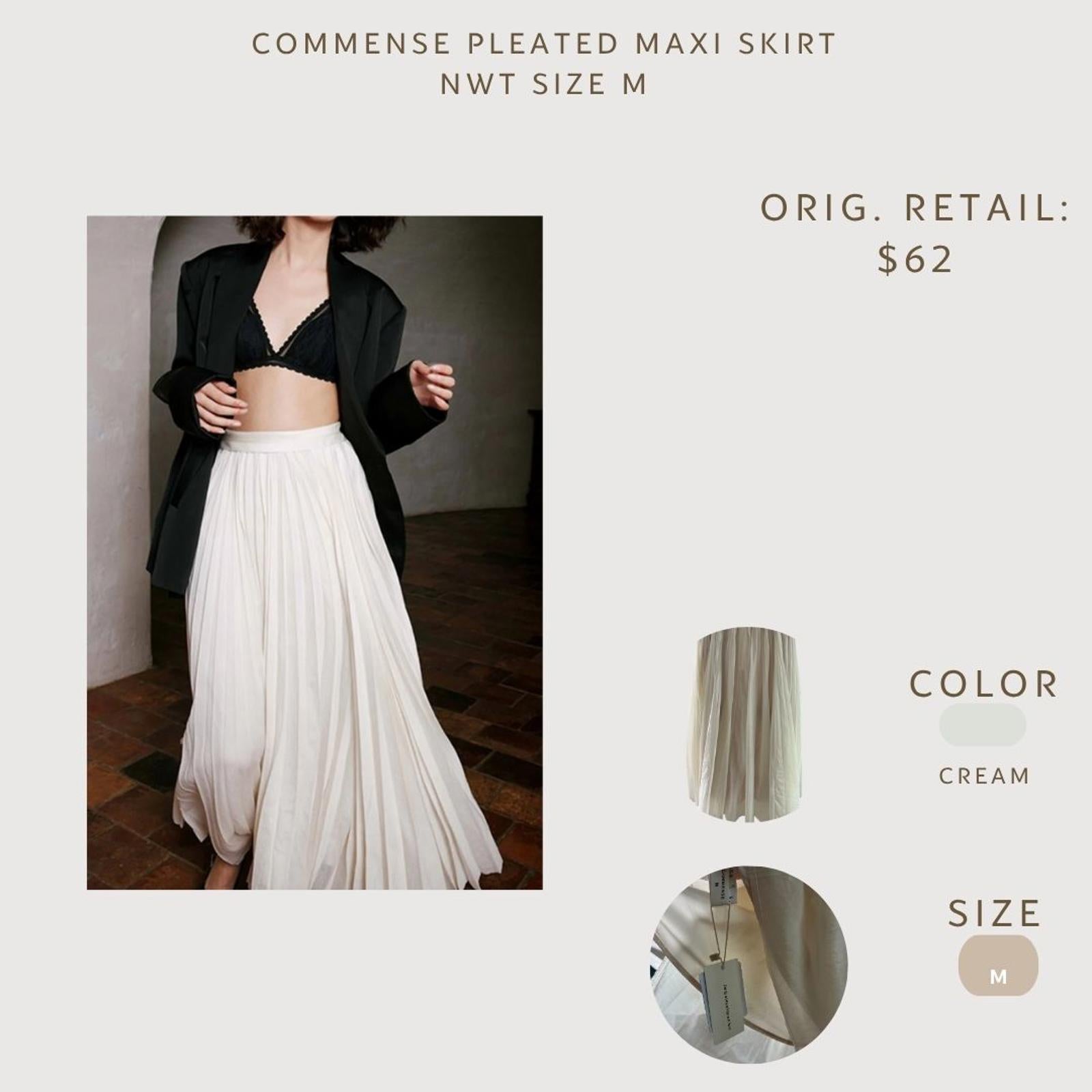 Commense Pleated Maxi Skirt Cream Size M NWT