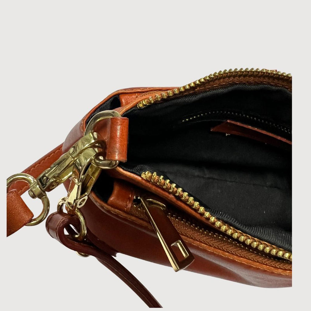 Divina Firenze Lilla Cognac Genuine Leather Crossbody Bag Made in Italy