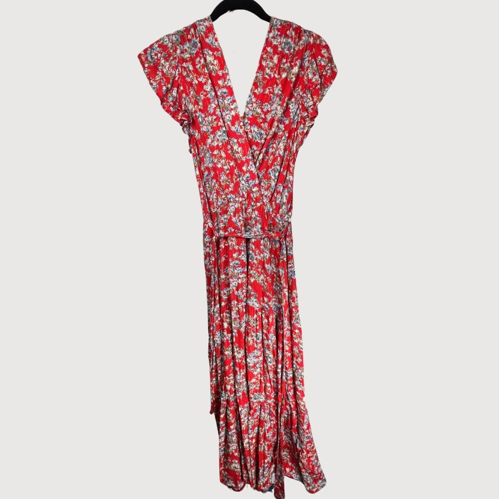 Lenny B Paris Red Floral Maxi Dress Wrap Style size 2